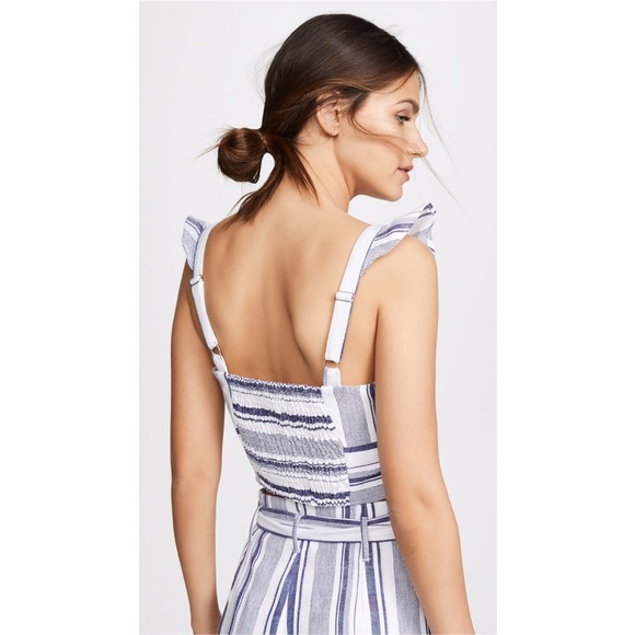 Parker Ibiza Ruffle Crop Top Blouse Blue & White S - Picture 4 of 5